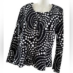 NY Collection Black White Polka Dot Peplum Blazer Jacket Size L
